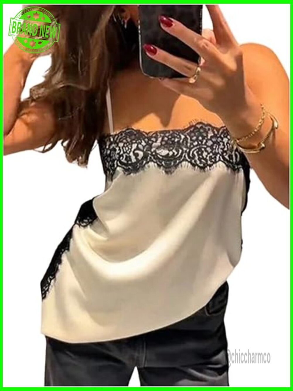 Satin Lace Sleeveless Camisole Tank Top Summer Elegant
